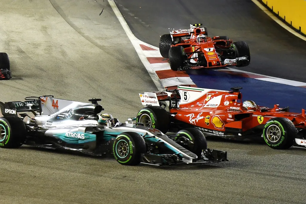 Forma-1, Lewis Hamilton, Mercedes-AMG Petronas, Sebastian Vettel, Kimi Räikkönen, Scuderia Ferrari, Szingapúri Nagydíj 