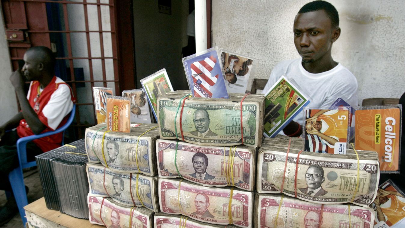 LIBERIA-PRESIDENTIAL-ELECTIONS-MONROVIA Horizontal AFRICA BUREAU DE CHANGE STOCKBROKER STREET BANK NOTE CURRENCY ECONOMY ILLUSTRATION 