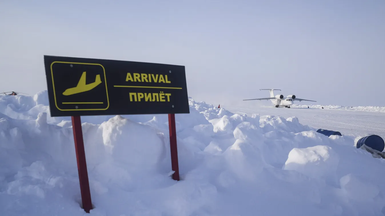 Barneo drift ice camp in Arctic snow aviation aircraft expedition airport polar landscape arctic arrival pointer signboard SQUARE FORMAT 