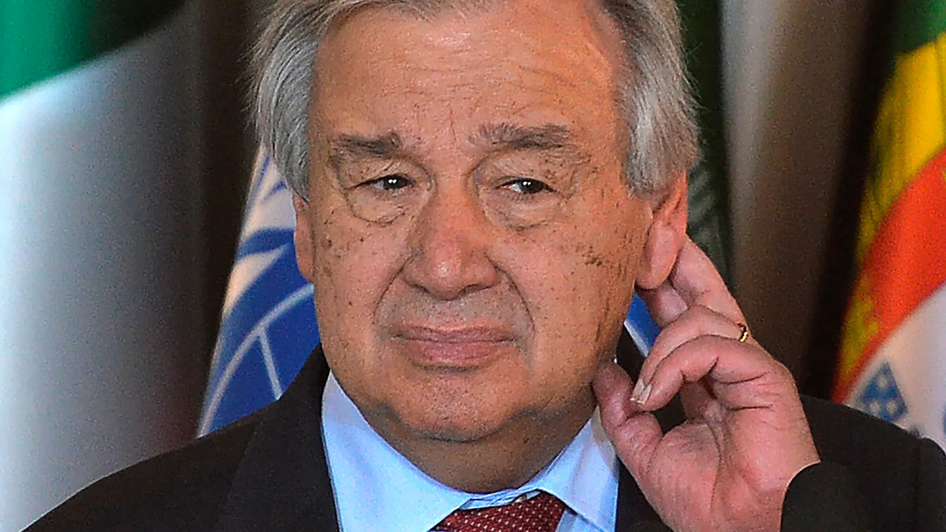 politics diplomacy Vertical United Nations Secretary-General Antonio Guterres listens a journalist's question during a joint press conference with Pakistan's Foreign Minister Shah Mehmood Qureshi (unseen) at the Foreign Ministry in Islamabad on February 1