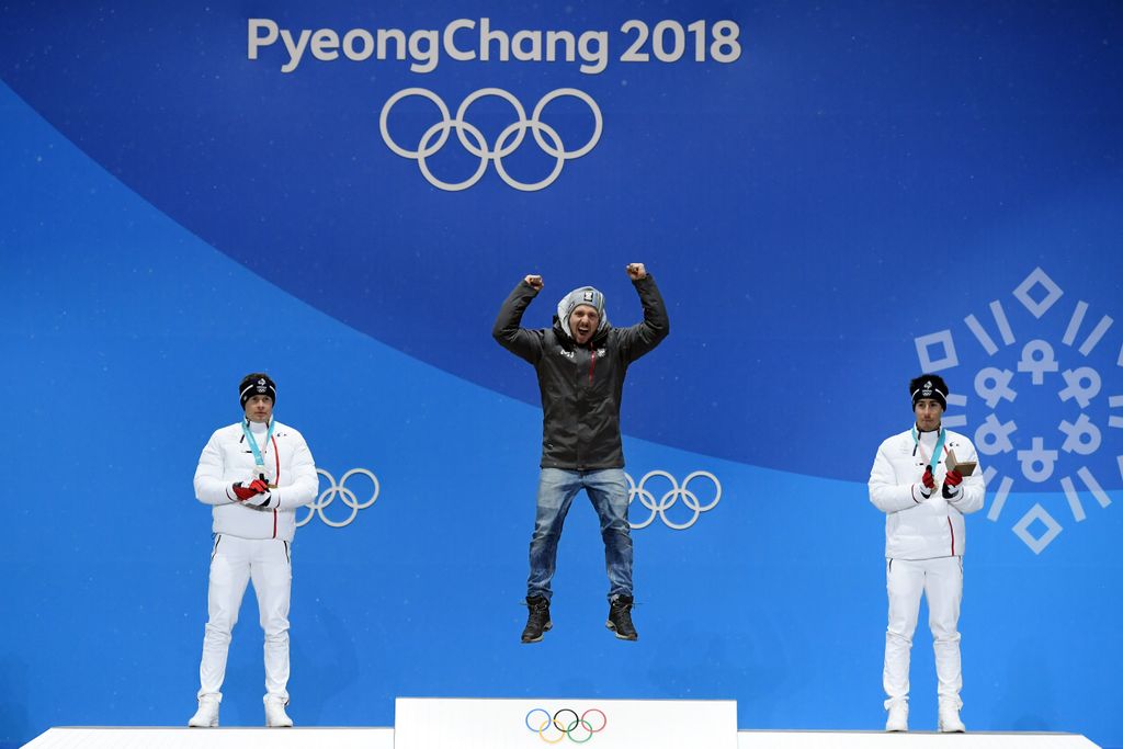 PYEONGCHANG 2018 - VICTORY CEREMONY - MEN'S ALPIN SKIING COMBINED 2018 GAMES HIRSCHER MARCEL JEUX JEUX OLYMPIQUES JO KOREA OLYMPIC OLYMPIC GAMES OLYMPICS OLYMPIQUES podium PYEONGCHANG SOUTH SPORT VICTORY CEREMONY WINTER 