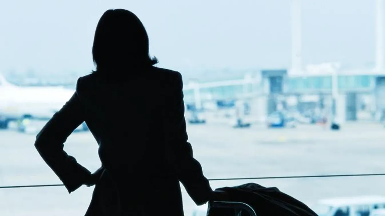 executive BUSINESSWOMAN working woman WOMAN business work business trip SHADOW SILHOUETTE waiting hand on hip traveling arms akimbo one person northern european ethnicity appointment PLANE AIRPORT indoors day working THREE QUARTER LENGTH BACKLIT color ADU