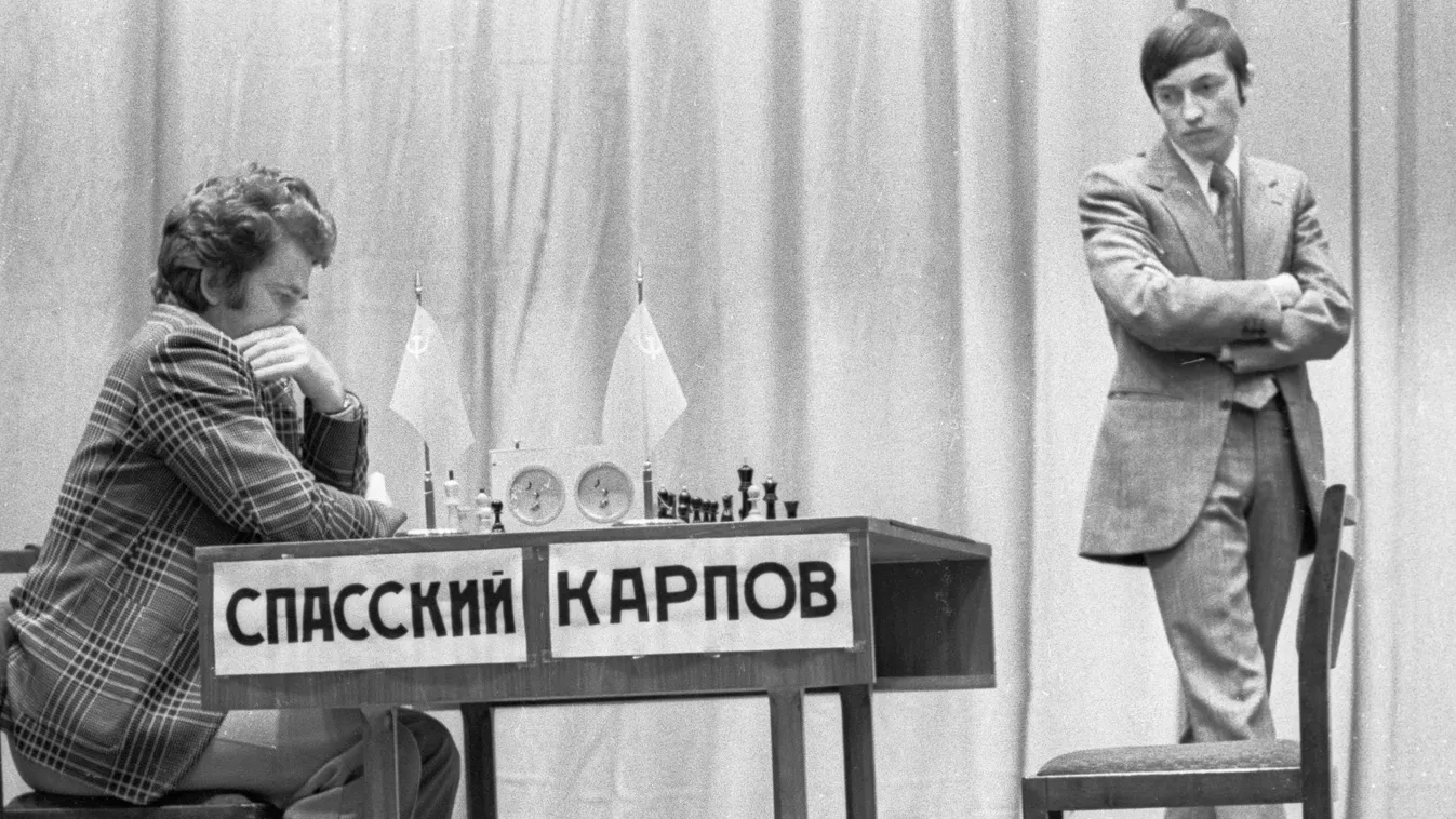 Anatoli Karpov and Boris Spasski  chess clock small flags HORIZONTAL 