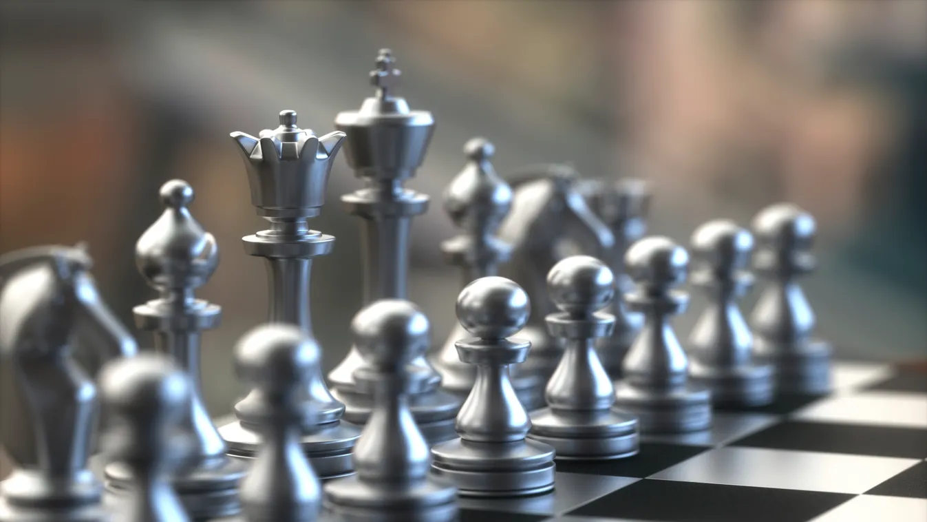 Chess pieces on board, illustration NOBODY NO-ONE ARTWORK DIGITALLY GENERATED ILLUSTRATION 3D 3 DIMENSIONAL THREE CLOSE UP CHESS PIECE BOARD GAME DIFFERENTIAL FOCUS LEISURE STRATEGY PREPARATION DEFENCE CGI DEFENSE 