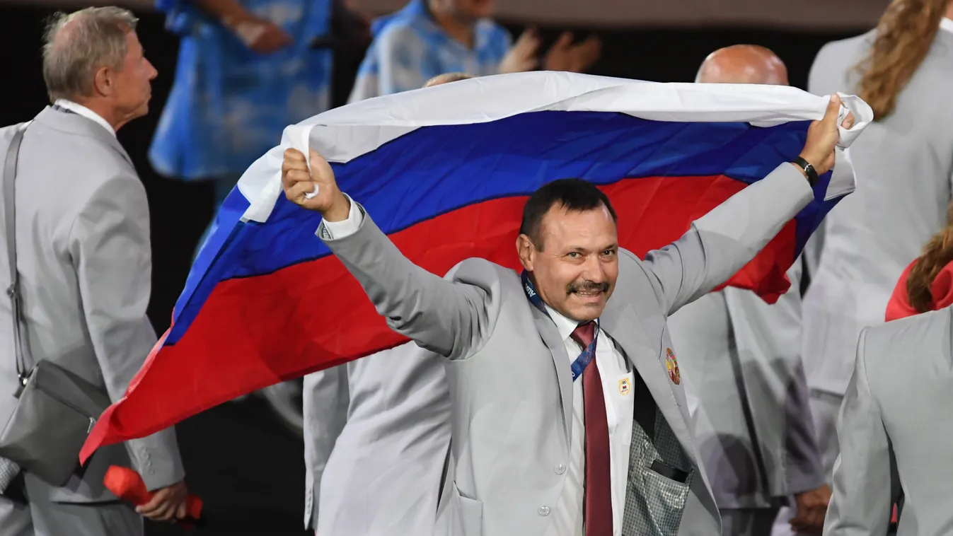 Russian flag at the opening ceremony of the 2016 Summer Paralympics stadium landscape HORIZONTAL russian flag maracana 