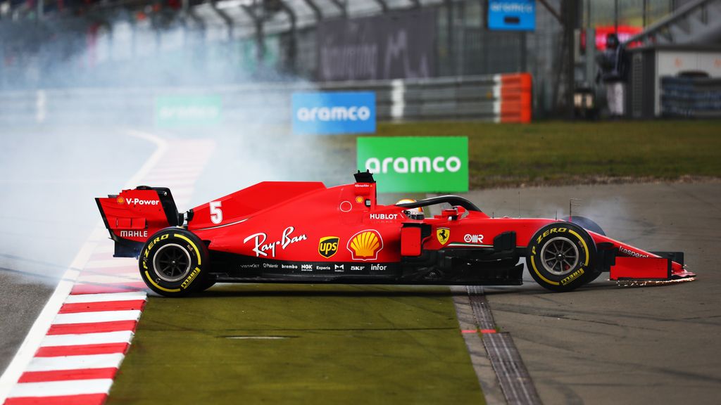 Forma-1, Eifel Nagydíj, Sebastian Vettel, Ferrari, aramco logo 
