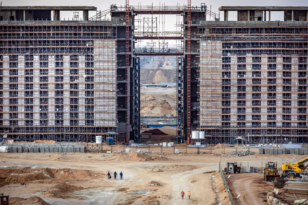 Horizontal Construction of ministerial buildings at the governmental district in the new administrative capital, some 50 km east of the capital Cairo, on March 7, 2019. (Photo by PEDRO COSTA GOMES / AFP) 