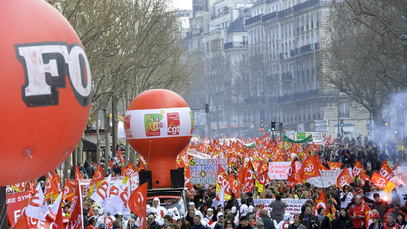 EP-választás, szakszervezeti tüntetés párizsban a kormány tervezett megszorítási intézkedései ellen 2014 március 18-án 