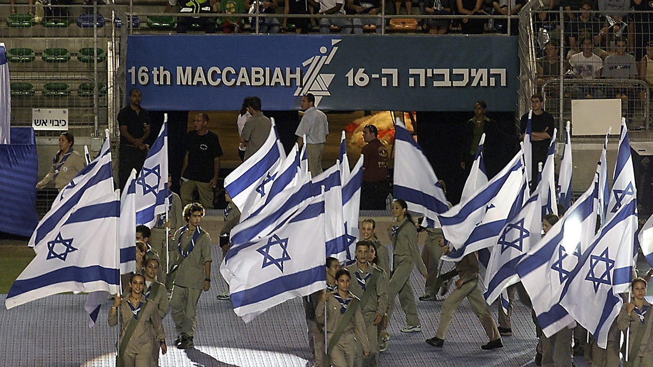 The Maccabiah, the Jewish Olympic , ISRAEL-MACCABIAH GAME FLAG WOMAN SPORT HORIZONTAL LOGO OPENING CEREMONY 
