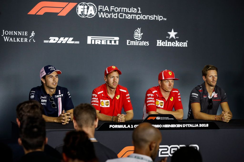 Előkészületek a Forma-1-es Olasz Nagydíjra, Sergio Pérez, Sebastian Vettel, Kimi Räikkönen, Romain Grosjean 