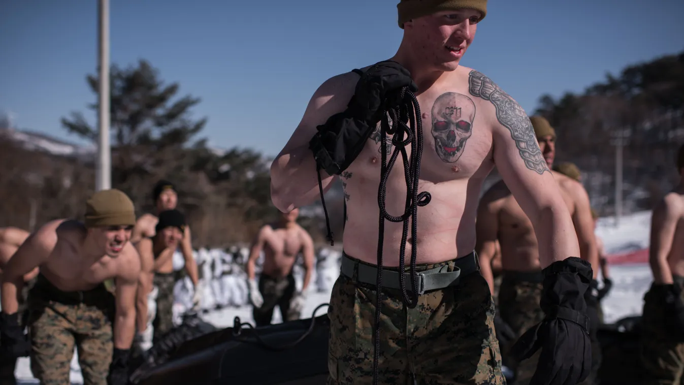 Dél-koreai amerikai tengerészgyalogosok hadgyakorlat Phjongcshang 