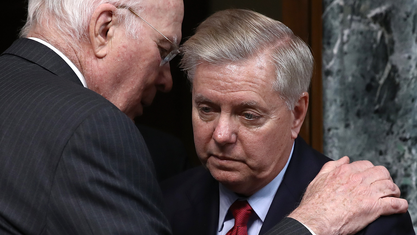 GettyImageRank2 POLITICS WASHINGTON, DC - MARCH 07: Sen. Patrick Leahy (L) (D-VT) confers with Sen. Lindsey Graham (R) (R-SC) before the start of a hearing held by the Senate State, Foreign Operations and Related Programs Subcommittee March 7, 2017 in Was