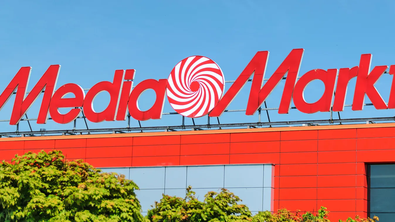 Nowy Sacz, Poland - 15 May 2017: Sign of a Media Markt store on the blue sky. Mediamarkt is a German chain of stores selling consumer electronics with numerous branches throughout Europe and Asia 