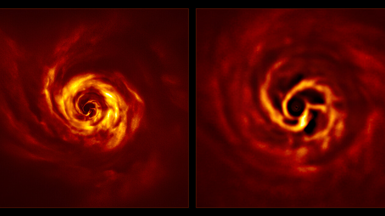 AB Aurigae Images of the AB Aurigae system showing the disc around it. The image on the right, a zoomed-in version of the central part of the image on the left, shows the inner region of the disc. This inner region includes the ‘twist’ (in very bright yel