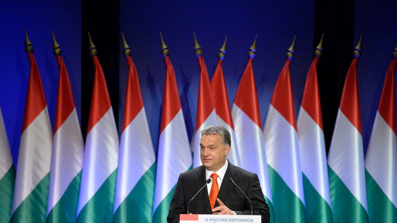 Budapest, 2016. február 28.
Orbán Viktor miniszterelnök hagyományos évértékelő beszédét tartja a Várkert Bazárban 2016. február 28-án 