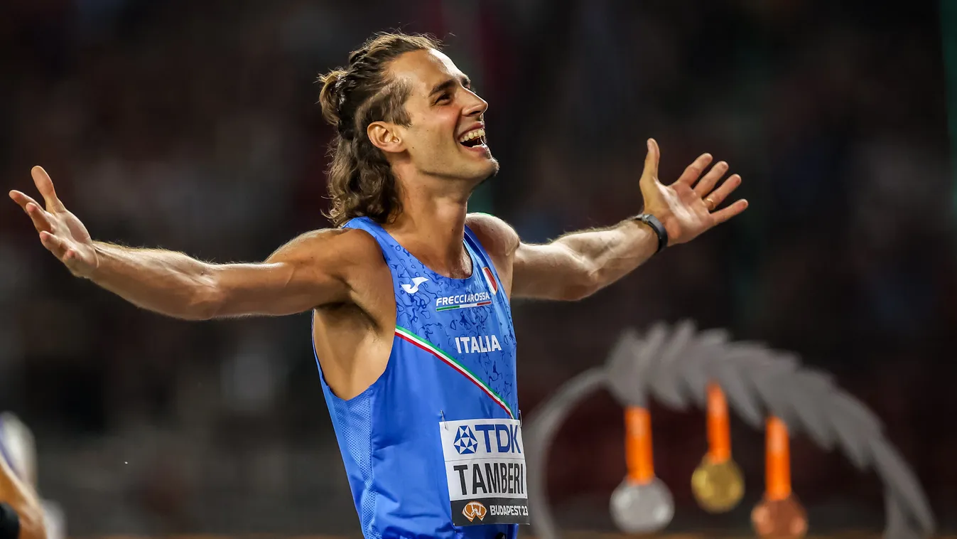 Atlétikai vb, Atlétikai Világbajnokság, World Athletics, Szabadtéri atlétikai világbajnokság, Budapest, 2023. 08. 22., férfi, magasugrás, döntő, Gianmarco Tamberi 