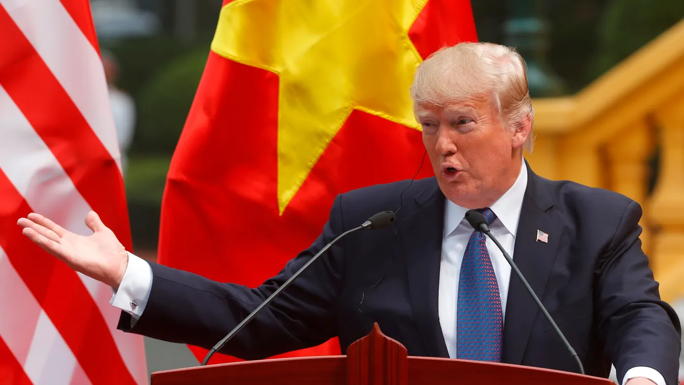 diplomacy Horizontal US President Donald Trump speaks during a news conference at the Presidential Palace in Hanoi on November 12, 2017.
Trump told his Vietnamese counterpart on November 12 he is ready to help resolve the dispute in the resource-rich Sout