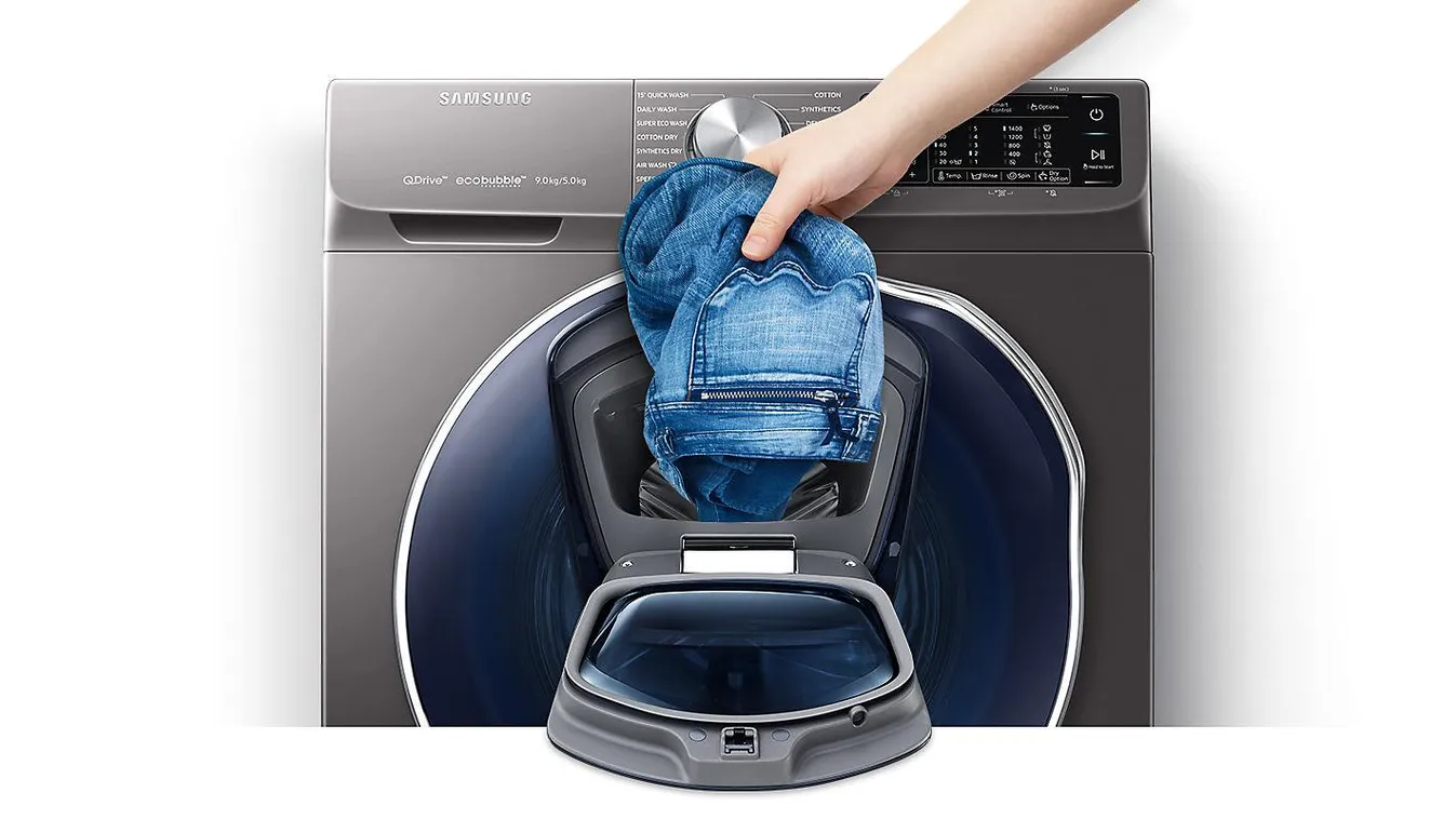 Samsung, ruha,hozzáadás, mosógép 
