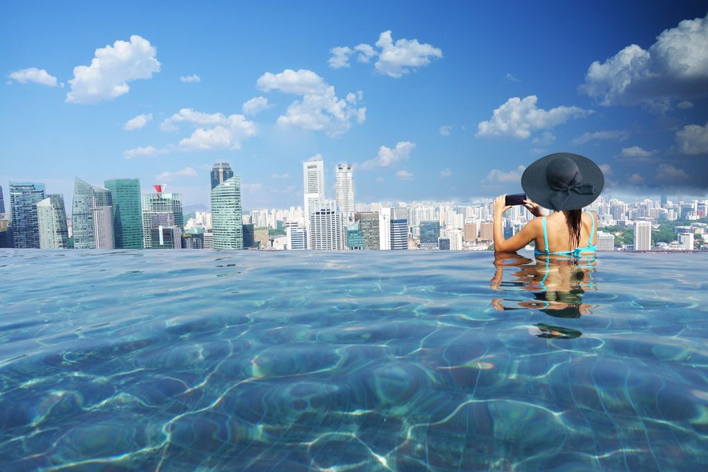 Marina Bay Sands, Szingapúr, medence, végtelenített, panoráma, felhőkarcoló, magas, tetőmedence, tető 
