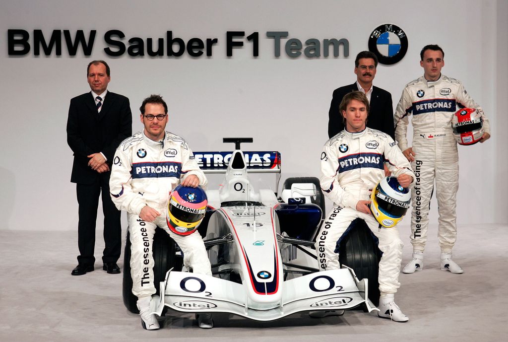 Forma-1, Jacques Villeneuve, Nick Heidfeld, Robert Kubica, Mario Theissen, Willy Rampf, BMW Sauber bemutató, 2008 
