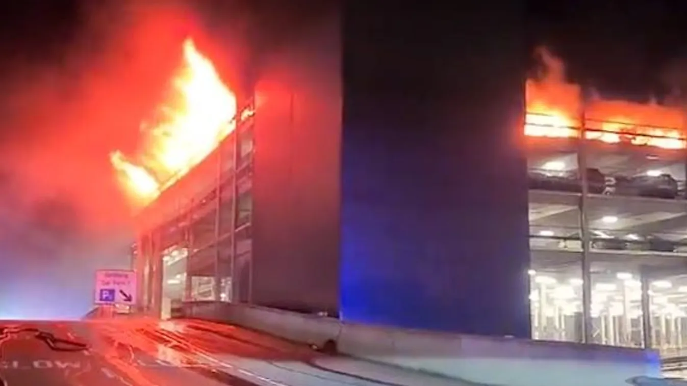 London, Luton repülőtér parkolóház, tűz 