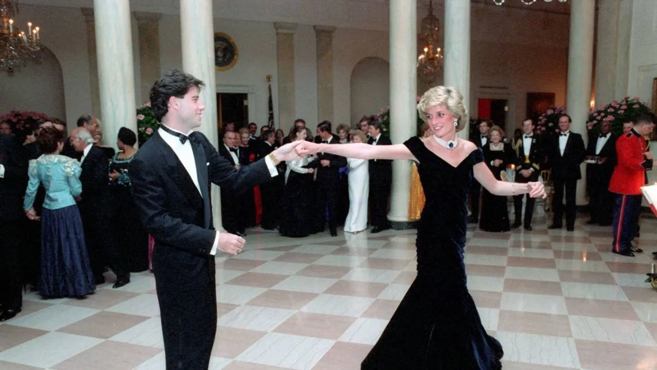 Diana walesi hercegnő, kék bársonyruha, John Travolta, tánc, Fehérház, Washington 