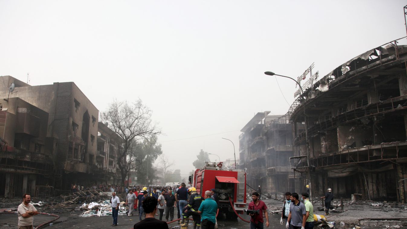 Car bomb blast in Baghdad Iraq July 2016 Baghdad blast People car bomb blast Streets Karrada clean up inspect fire fighter workplaces and houses 60 people were killed 100 wounded 