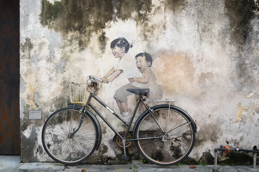 street art, Children on a Bicycle mural, George Town, Malaysia 