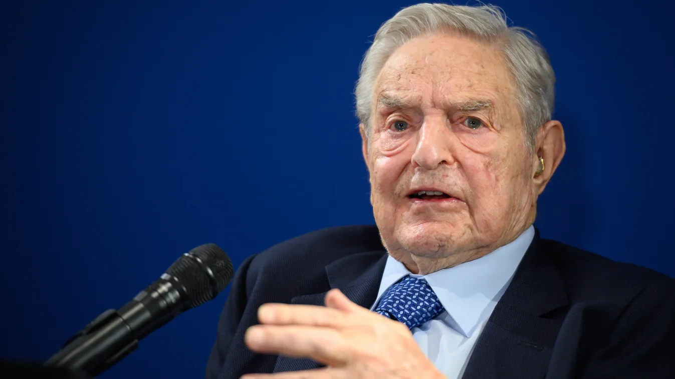 Horizontal Hungarian-born US investor and philanthropist George Soros delivers a speech on the sideline of the World Economic Forum (WEF) annual meeting, on January 23, 2020 in Davos, eastern Switzerland. (Photo by FABRICE COFFRINI / AFP) 