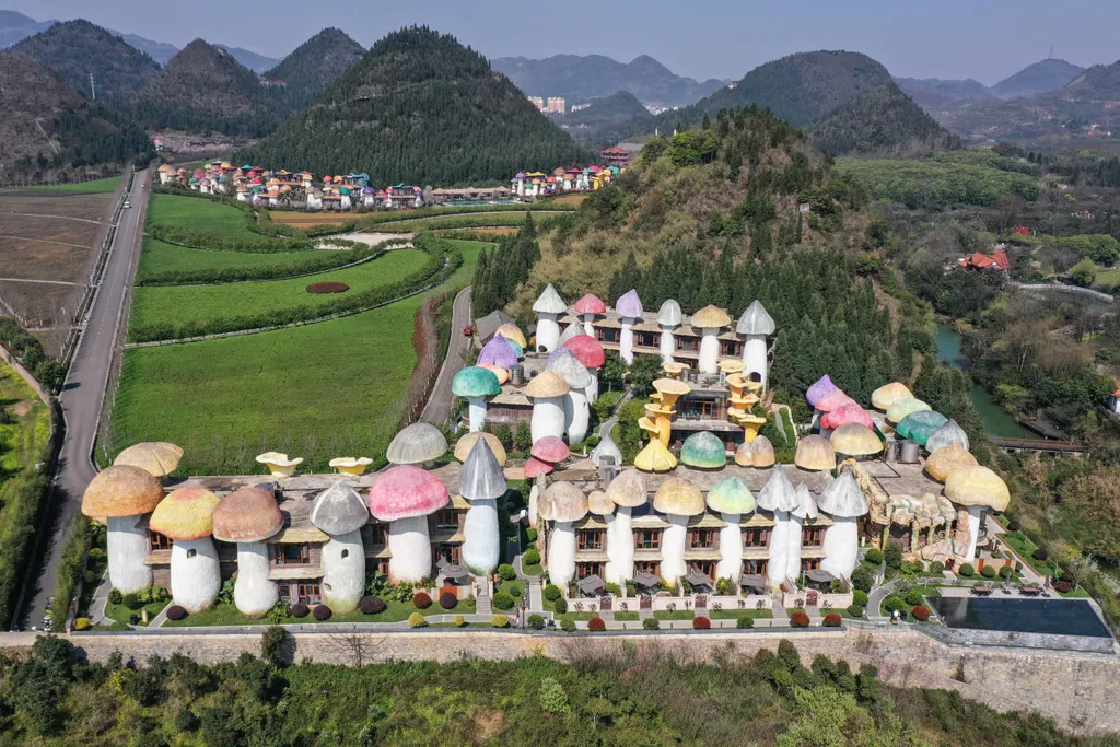Gombahotel  Aerial photos of Mushroom Hotel in Guizhou CHINA CHINESE Horizontal 