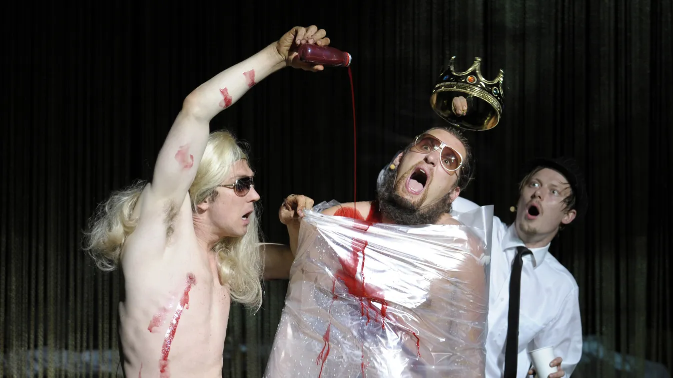 Comedians Lars Eidinger, Robert Beyer and Sebastian Schwarz perform in William Shakespeare's Hamlet 