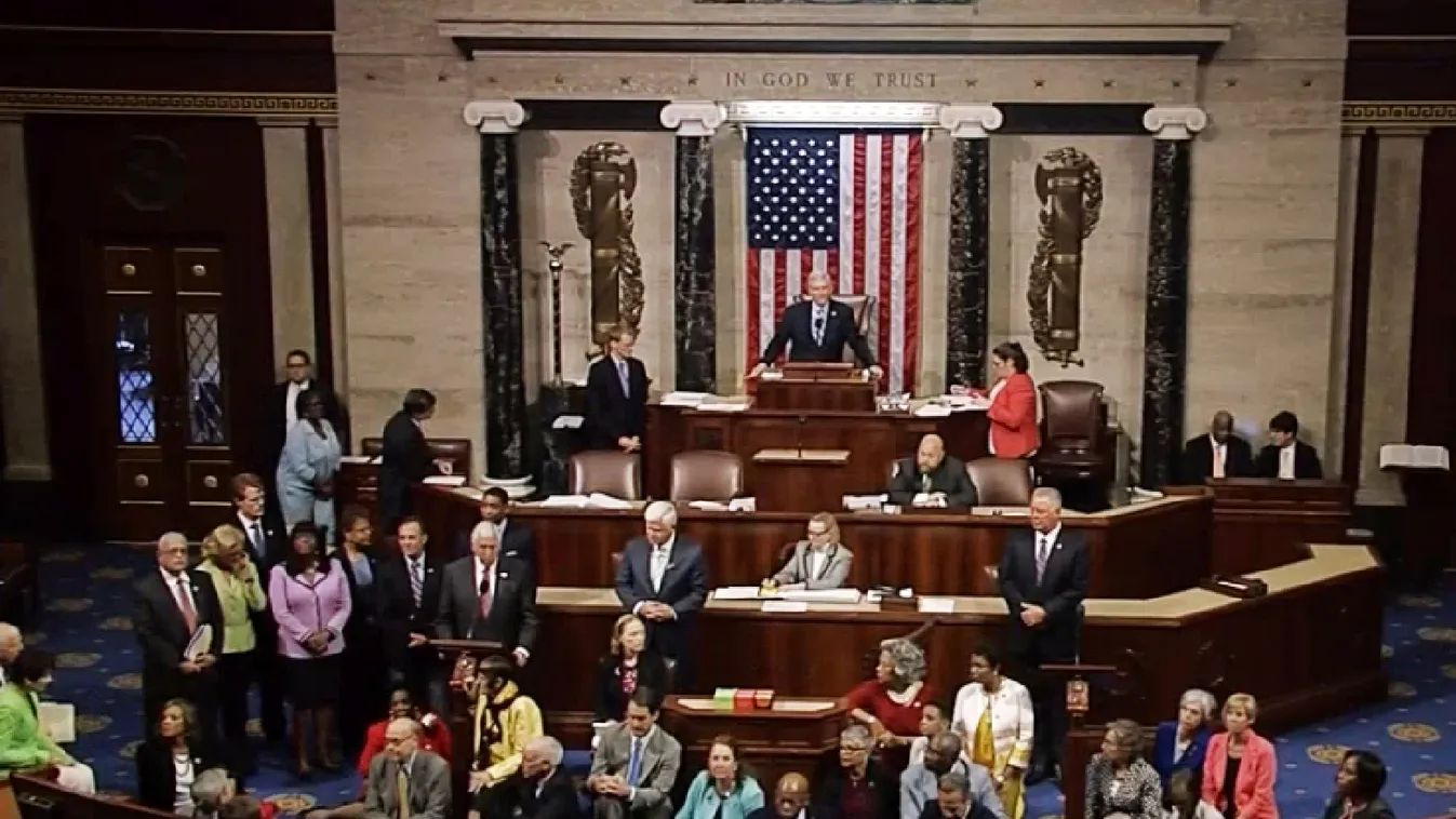 Horizontal panoramic US CONGRESS DEMONSTRATION This video grab courtsy of C-SPAN shows  a sit-in at the US House of Representatives on June 22, 2016 in Washington, DC.
US Democrats staged a rare sit-in Wednesday in the House of Representatives, demanding 