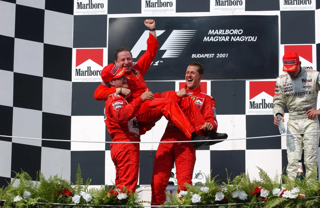 Forma-1, Michael Schumacher, Scuderia Ferrari, Magyar Nagydíj 2001, Rubens Barrichello, David Coulthard, McLaren-Mercedes, Jean Todt 