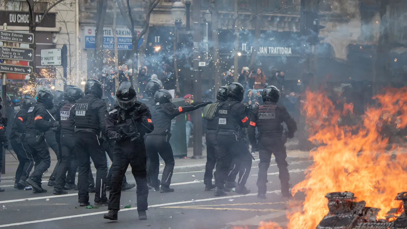 Franciaország, tüntetés, nyugdíjreform, ellen, tüntetések, tüntetők, francia 
