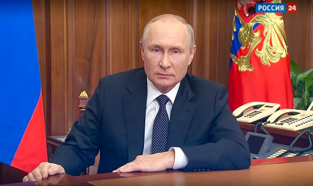 Vlagyimir Putyin, orosz elnök, televízió, nemzethez intézett televíziós beszéde, 2022.09.21. 