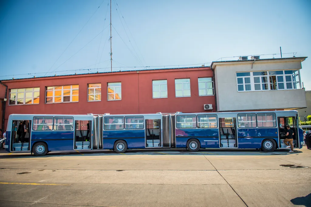 BKV Zrt., duplacsuklós Ikarus 293 replika, busz, autóbusz, kelenföldi buszgarázs, 