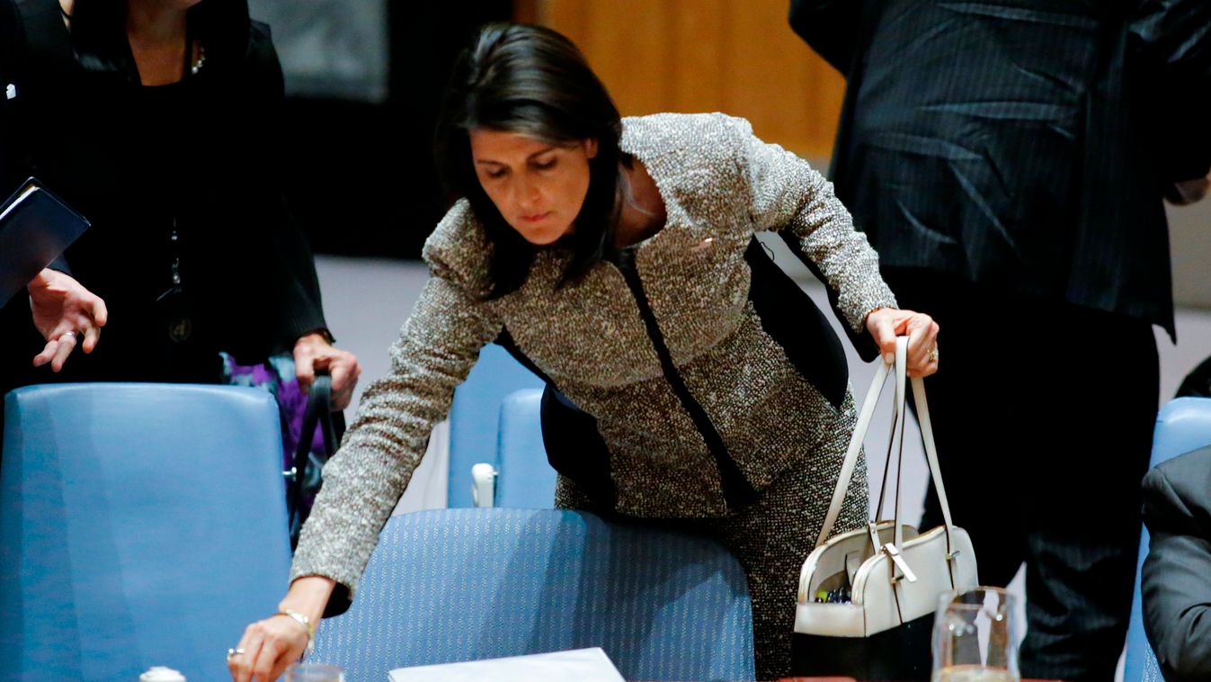 politics Horizontal US Ambassador to the UN Nikki Haley laves after a UN Security Council emergency meeting over launch of another ballistic missile by the Democratic People's Republic of Korea on November 29, 2017, at UN Headquarters in New York.  / AFP 