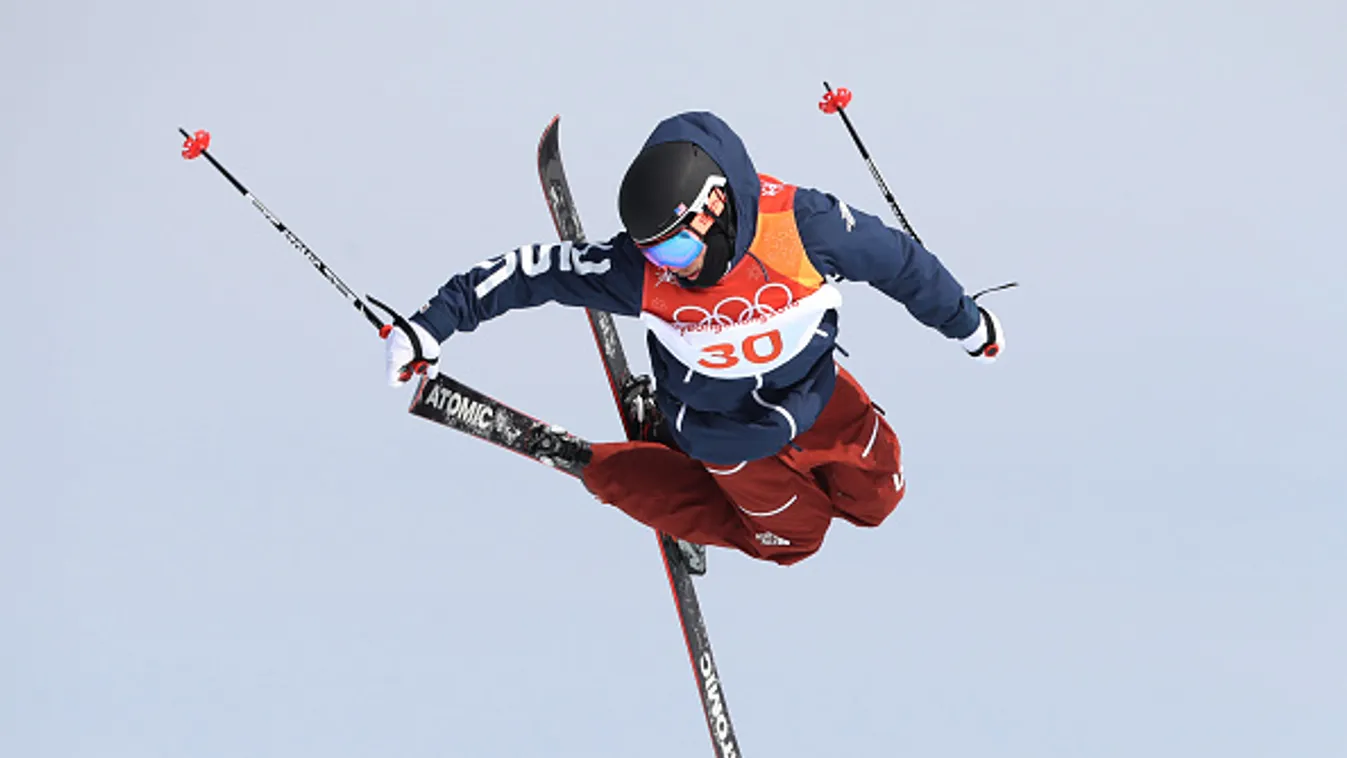 PYEONGCHANG-GUN, SOUTH KOREA - FEBRUARY 18: Gus Kenworthy of United States competes during the Freestyle Skiing Men's slopestyle Aerial Qualification on day nine of the PyeongChang 2018 Winter Olympic Games at Phoenix Snow Park on February 18, 2018 in Pye