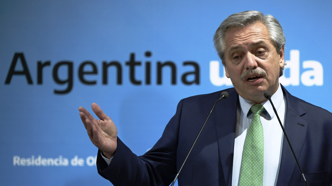 health epidemic Horizontal Argentina's President Alberto Fernandez talks during a press conference announcing measures during the outbreak of the new Coronavirus, COVID-19, at Presidential residence in Olivos, Buenos Aires on March 19, 2020. - Argentine P