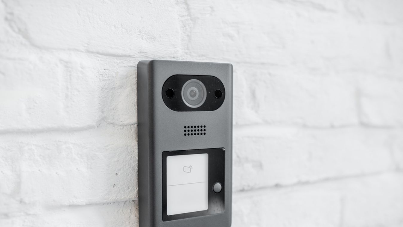 House intercom on the wall doorbell entrance bell intercom camera ring interphone entry telephone door communication access house button security electronic automation technology home call system protection building safety control equipment white House in