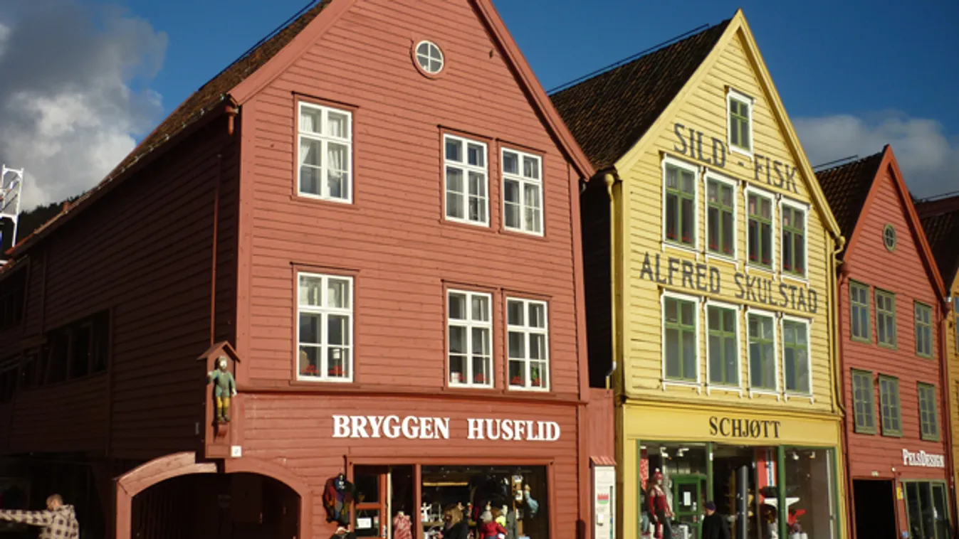 bergen, norvégia, utazás, Bryggen fa épületei 
