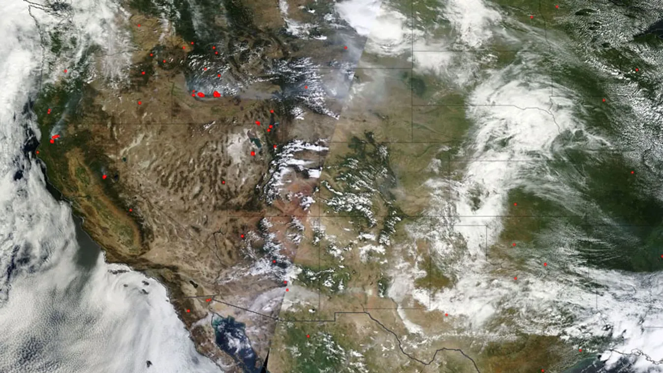 erdőtűz, USA, Utah, A műholdfelvétel augusztus 14-én készült a NASA Aqua MODIS egységével