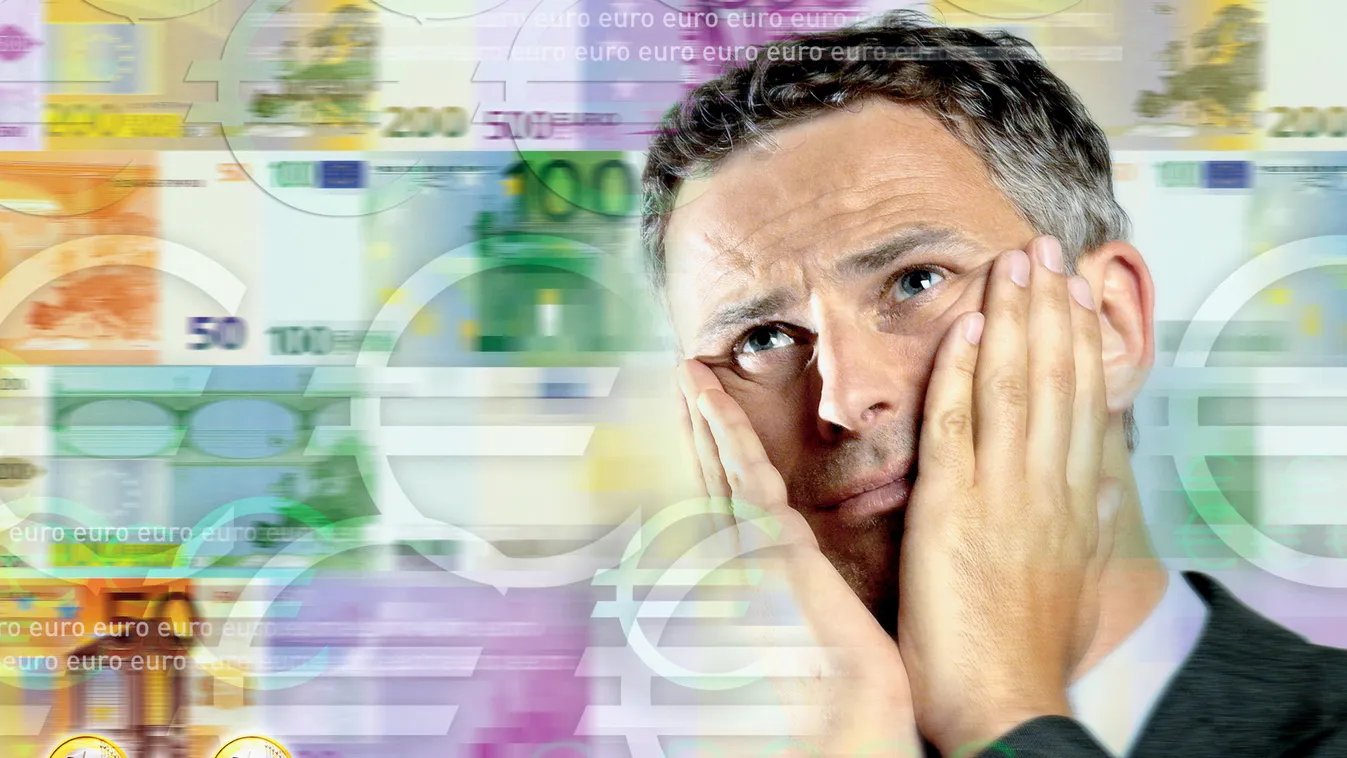 Worried businessman worry business businessman businesspeople euro currency currency money stress finance one person adult male man office worker head in hands banknote anxiety image manipulation digitally generated image photograph Image Source caucasian