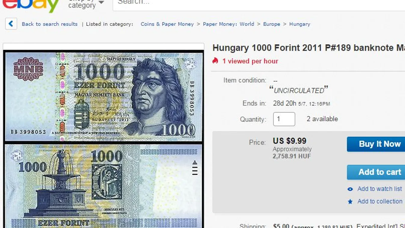 1000 forintos bankjegy az Ebay-en 