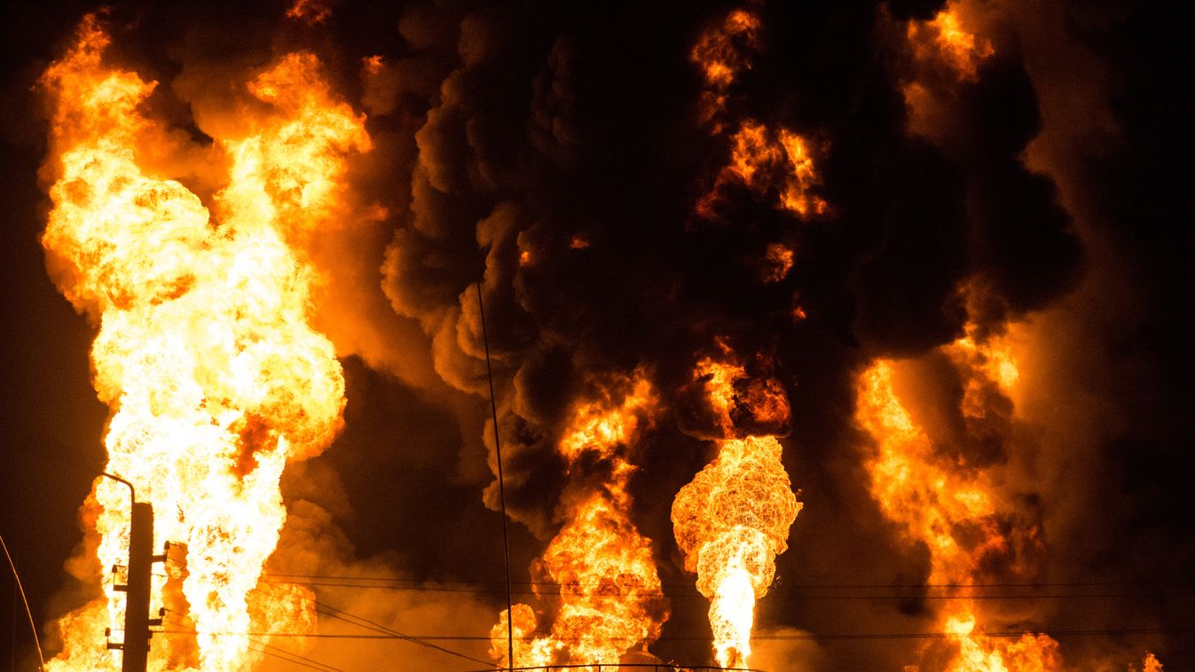 Fire at oil tank farm in Kiev Region HORIZONTAL SQUARE FORMAT 