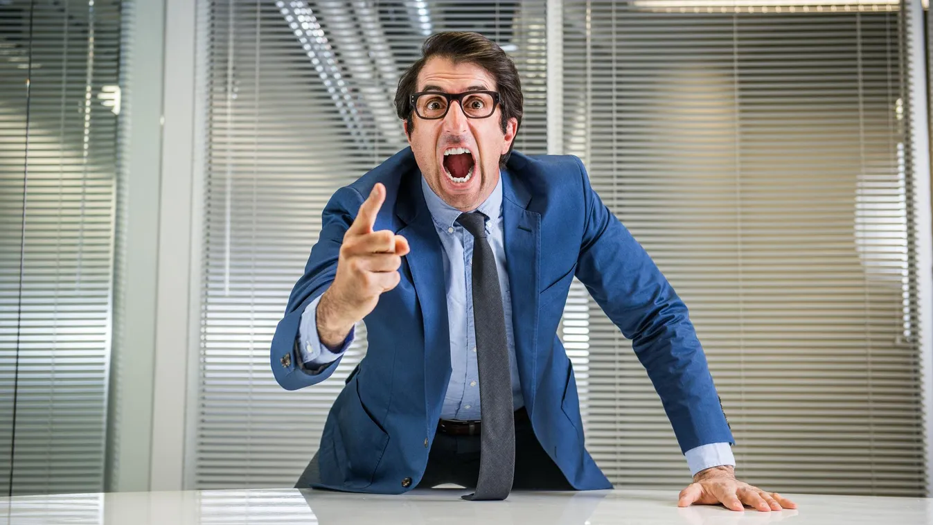 Angry Nerdy Boss Yelling Businessman Copy Space Being Fired Nerd Bossy Caricature Recruitment Foreman Furious Pointing Shouting Sitting Caucasian Ethnicity One Person Aggression Anger Humor Business Displeased Manager Business Person Office Worker Board R
