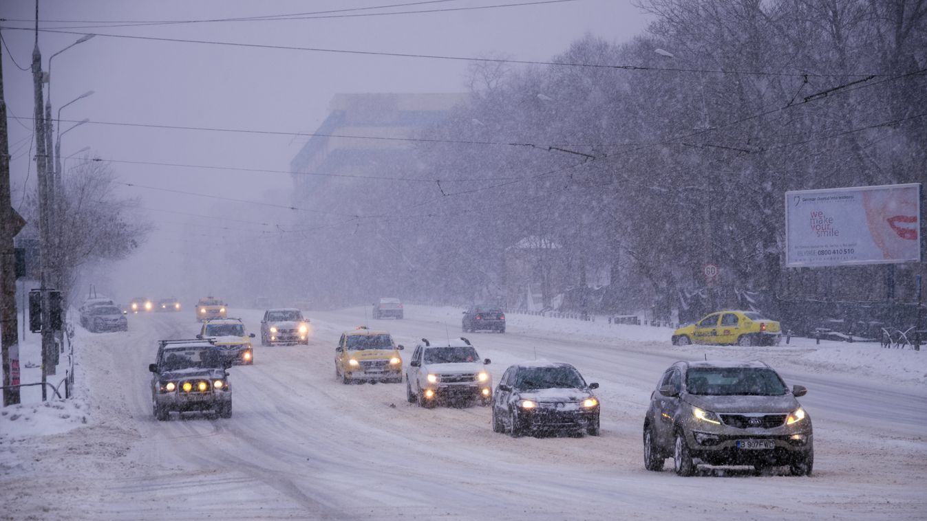 Románia, havazás, Hófúvás nehezíti a közlekedést Románia déli részén, Bukarest 