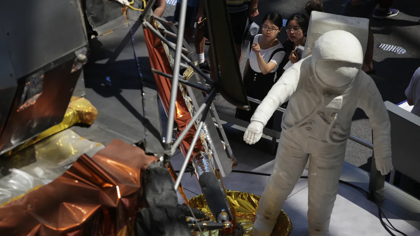 WASHINGTON, DC - JULY 19: Visitors look at a replica of the Apollo 11 Lunar Module during a Discover the Moon Day at the Smithsonian Air and Space Museum July 19, 2019 in Washington, DC. It marks the 50th anniversary on Saturday, July 20, 2019, that the U