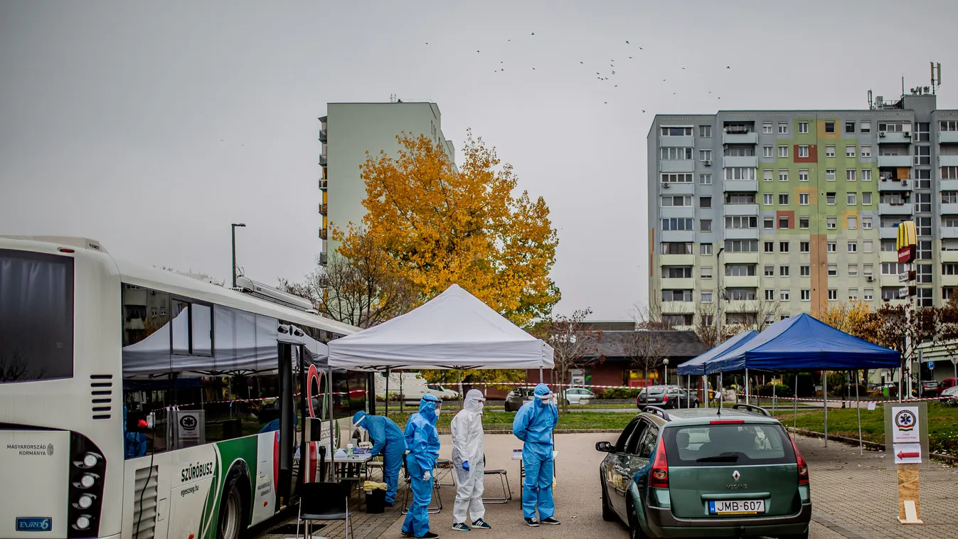 Szűrőbusz a csepeli piacon, Csepel, teszt, koronavírus, covid-19, szűrőállomás, szűrés, maszk, arcmaszk, védőmaszk, védőfelszerelés, 2020.11.16. 