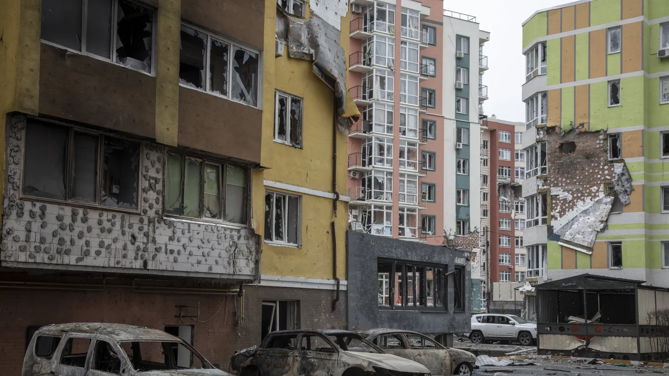 Ukrán válság 2022, orosz, ukrán, háború, Ukrajna, Irpiny, rom, romok, épület 